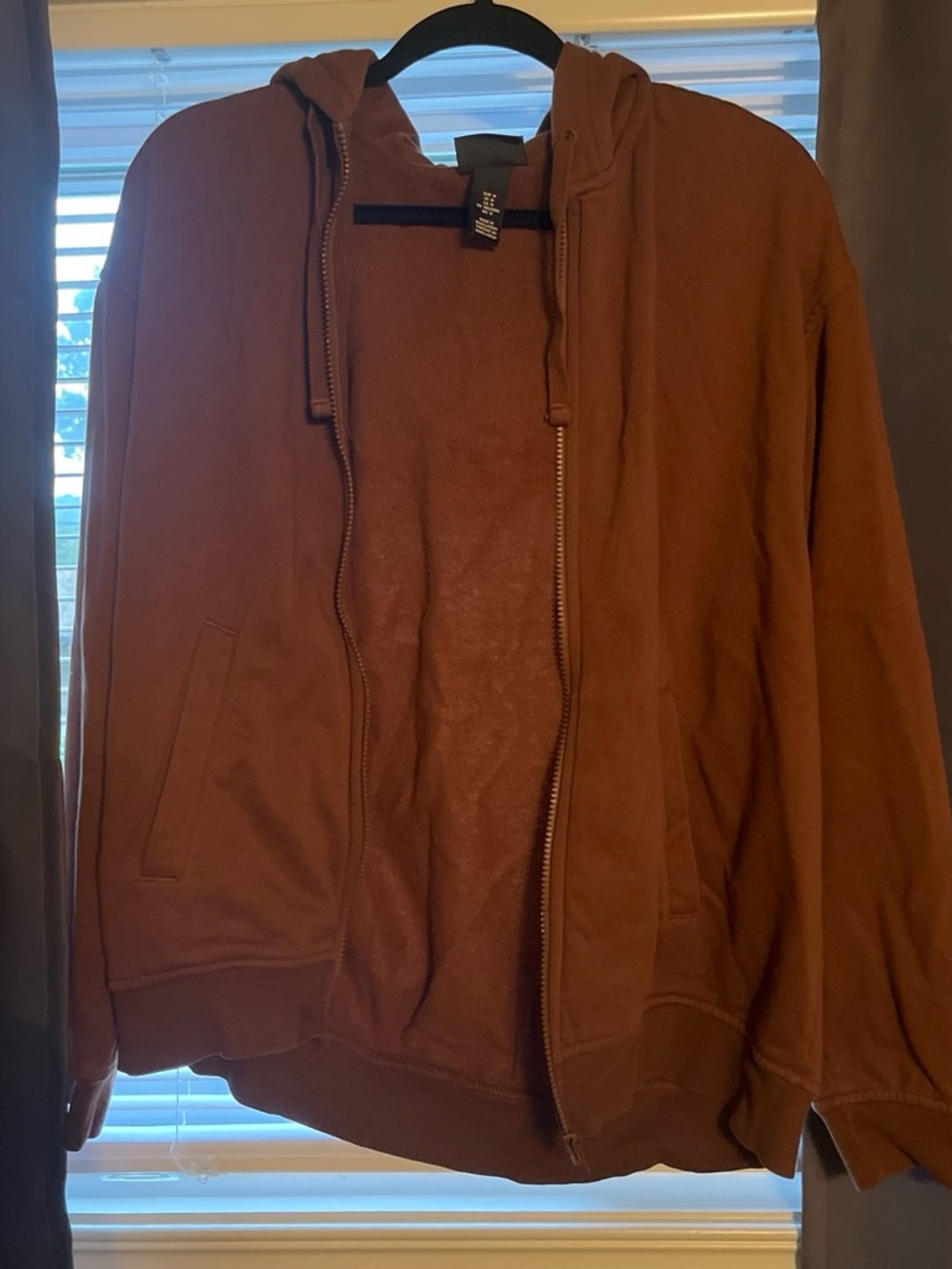 H&M Men's Zip-Up Hoodie in Rust Brown